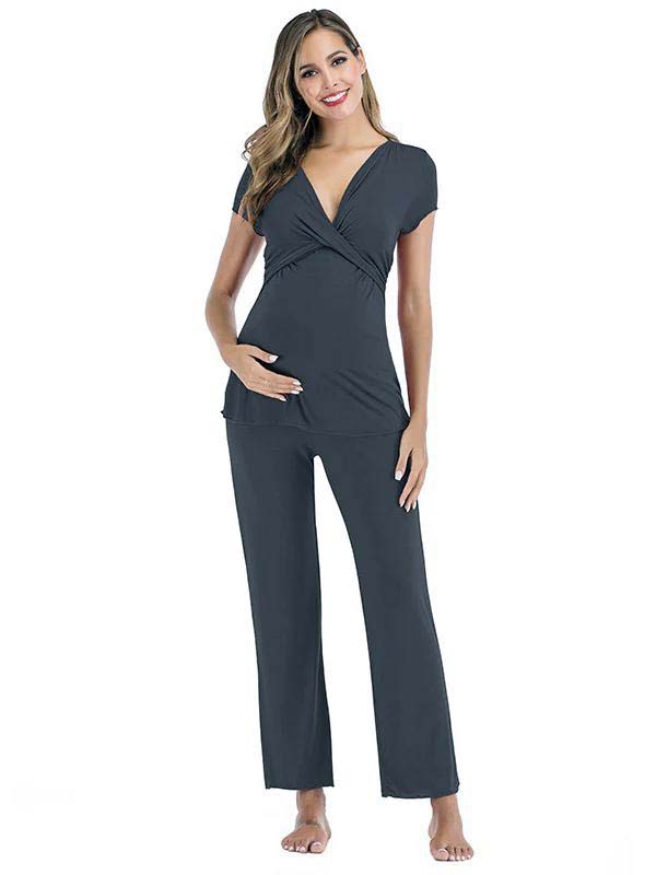 2 Conjuntos Color Sólido Diario Casual Salir Suave Trajes De Lactancia