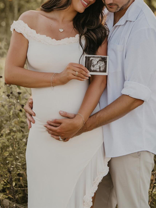 Vestido Largo De Maternidad Con Hombros Descubiertos