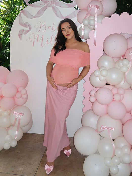 Vestido Maxi De Maternidad Con Hombros Descubiertos Acanalado para Baby Shower
