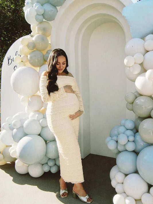 Vestido Largo Falbala Elegante De Maternidad Con Volantes Para Baby Shower