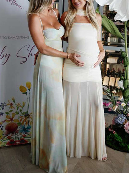 Vestido Largo De Maternidad Con Escote Palabra Y Hombros Descubiertos Para Sesión De Fotos