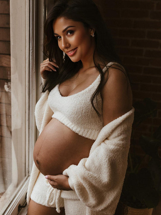 Acogedor Punto Talla Extra Cárdigan Diario Casual Conjunto De Maternidad