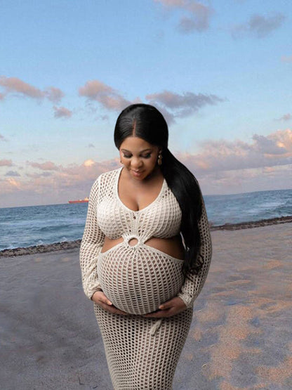 Vestido Recortado Premamá con Albaricoque Punto Encubrimiento