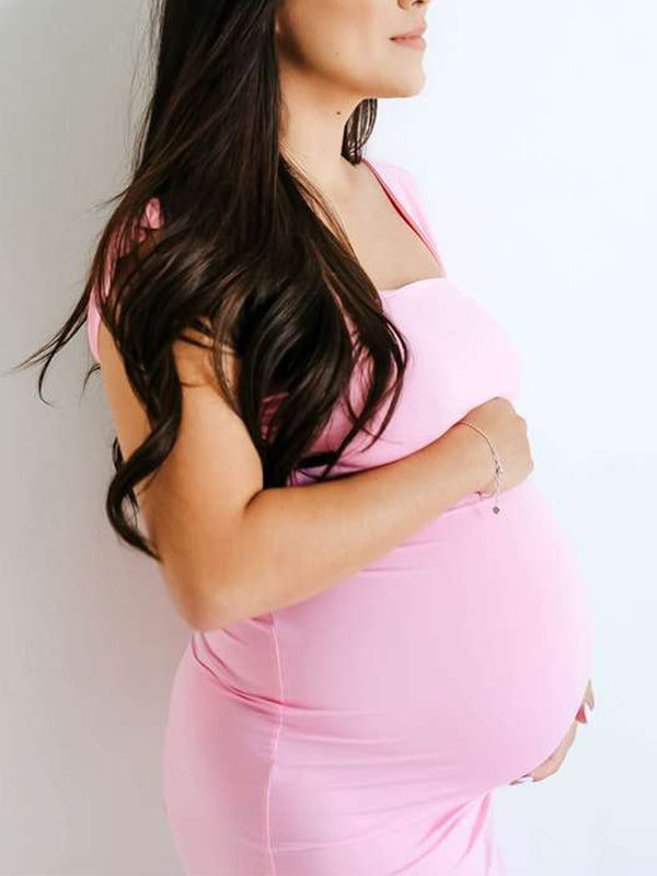 Vestido Largo De Maternidad Elegante Con Tirantes Finos Y Espalda Descubierta Para Baby Shower