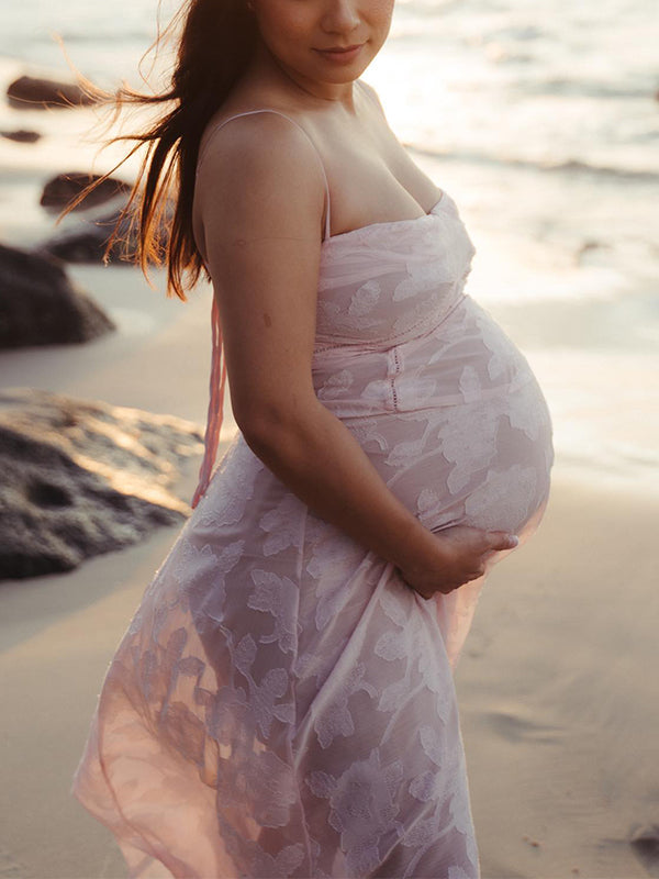 Vestido Maxi Premamá Chic con Tirantes Finos y Espalda Descubierta