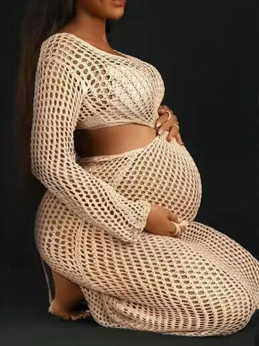 Vestido Recortado Premamá con Albaricoque Punto Encubrimiento