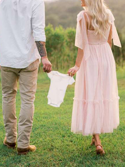 Rosa Tul Claro Lunares Volantes Tirantes Finos Con Lazo Bajo Evasé Vestido De Princesa Vestidos Para Baby Shower