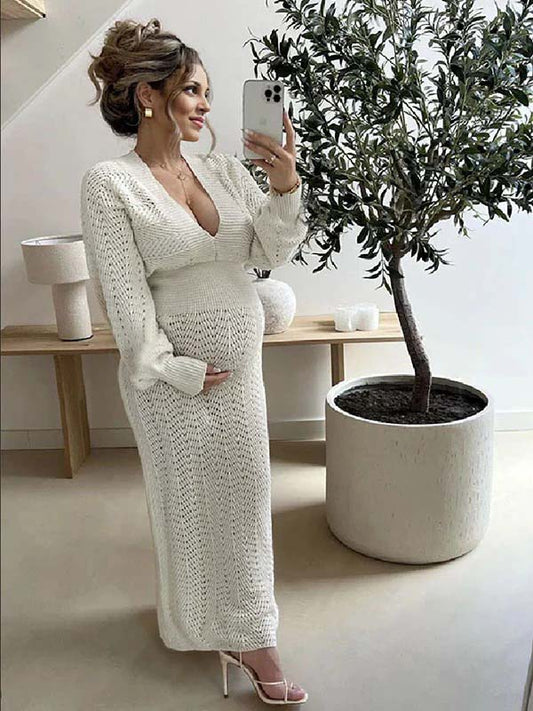 Vestido Para Embarazadas Con Génerodepunto, Calado Y Manga Farol