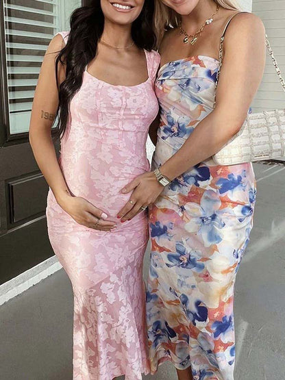 Rosa Encaje Acanalado Corsé Alto-bajo Depósito Sirena Para Baby Shower Maternidad Vestido Largo