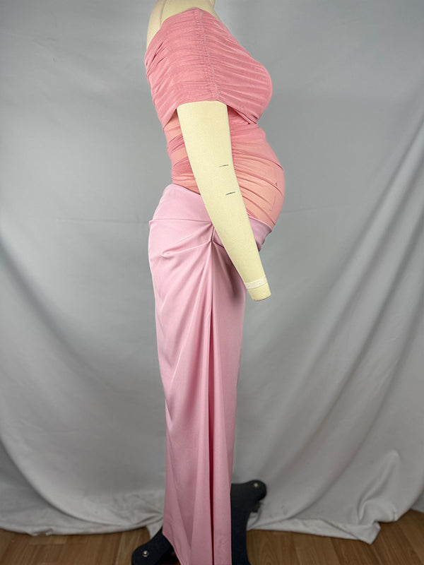 Vestido Maxi De Maternidad Con Hombros Descubiertos Acanalado para Baby Shower
