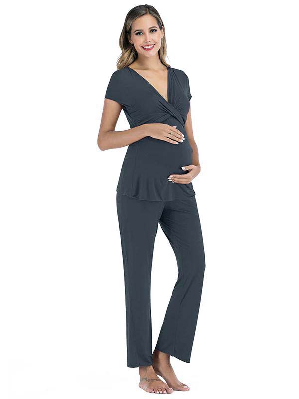 2 Conjuntos Color Sólido Diario Casual Salir Suave Trajes De Lactancia