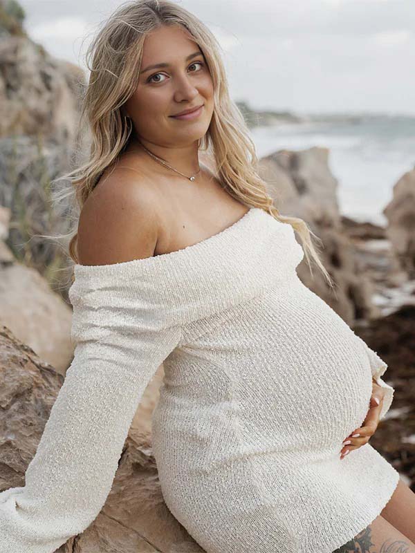 Vestido Maxi Maternidad de Punto para Vacaciones en la Playa y Sesiones de Fotos