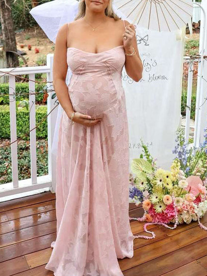 Vestido Maxi Premamá Chic con Tirantes Finos y Espalda Descubierta