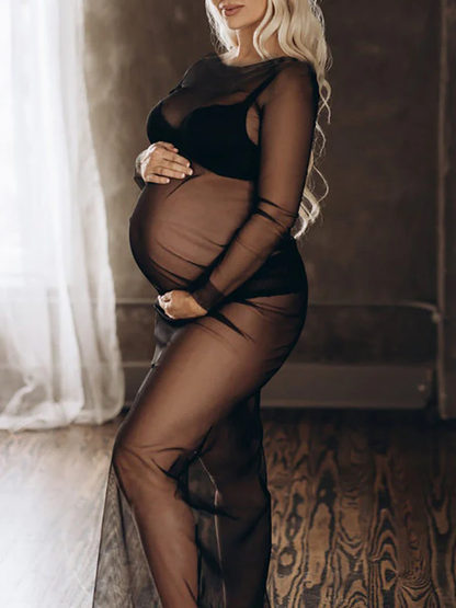 Vestido De Foto De Maternidad con Tul Transparente Largo