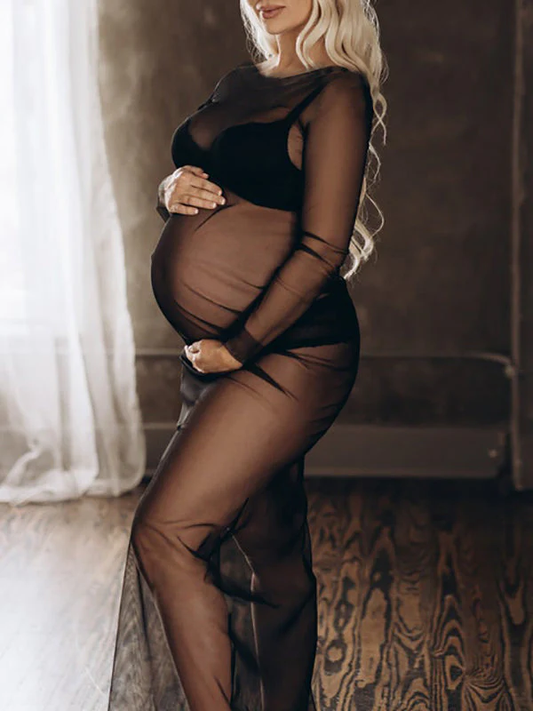 Vestido De Foto De Maternidad con Tul Transparente Largo