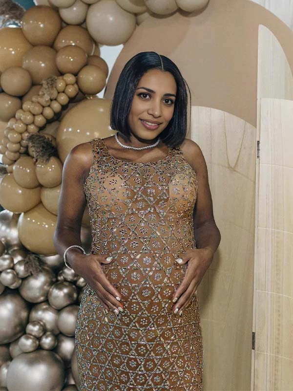 Vestido Maxi Maternidad con Abertura Lateral y Malla Transparente para Baby Shower