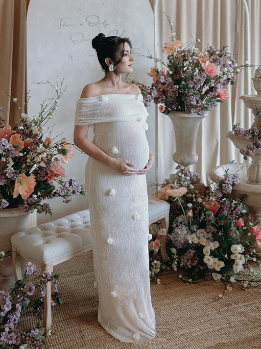 Vestido Largo De Maternidad Con Hombros Descubiertos Para Playa Y Baby Shower