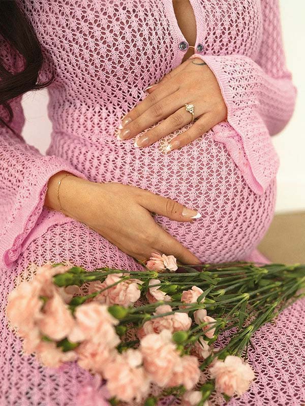 Vestido Maxi Maternidad con Escote en V y Espalda Descubierta para Fotos Baby Shower