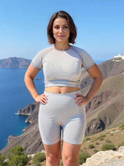 Gimnasio Sin Fisuras Dos Piezas Establecer Cultivo Top Y Mallas Cortas Casual Tallas Grandes Conjunto De Maternidad Sport Lounge