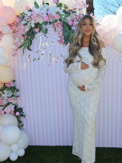 Vestido Largo De Maternidad Para Baby Shower Con Hombros Descubiertos Y Abertura Lateral, De Encaje