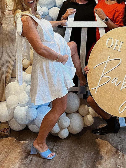 Vestido Mini de Maternidad con Lazo en el Cuello y Espalda Sin Espalda para Baby Shower