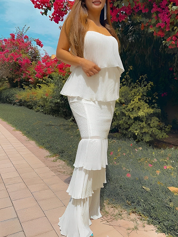 Vestido Largo De Maternidad Con Bandeau  Y Volantes Para Un Baby Shower