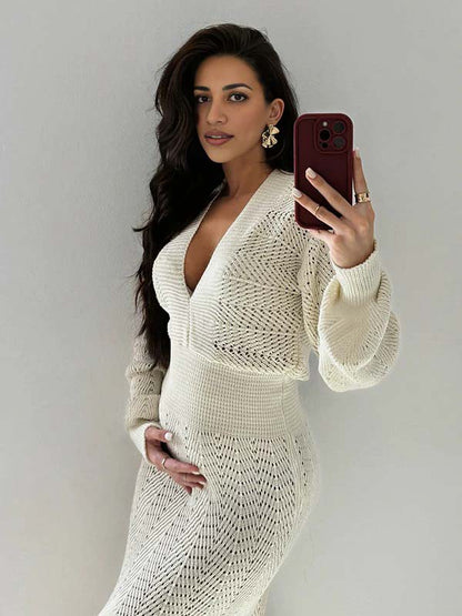 Vestido Para Embarazadas Con Génerodepunto, Calado Y Manga Farol