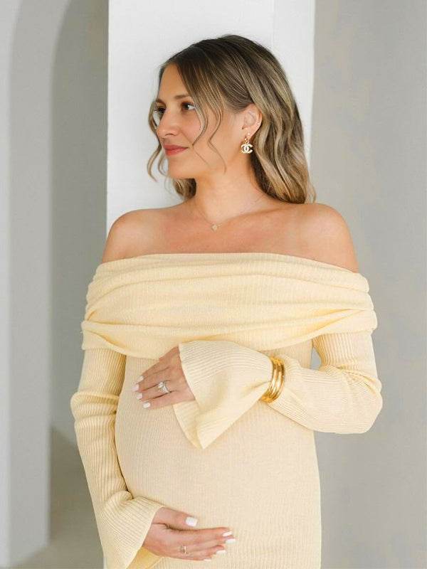 Vestido Largo De Maternidad Con Hombros Descubiertos Para Sesión De Fotos