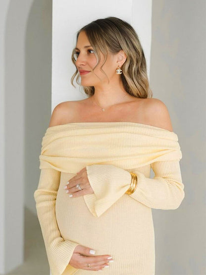 Vestido Largo De Maternidad Con Hombros Descubiertos Para Sesión De Fotos