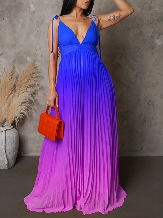 Amigable Con El Vientre De Tirantes Plisado Color Degradado Para Baby Shower Maternidad Vestido Largo