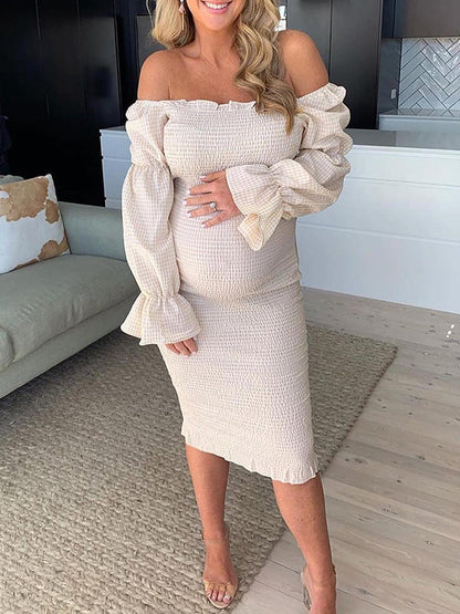 Volantes Hombros Descubiertos Manga Larga Ajustado Vestidos Para Baby Shower