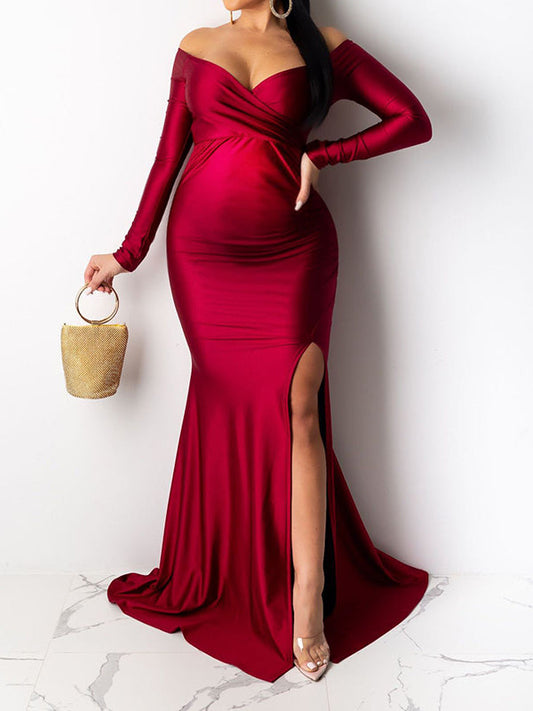 Vestido De Noche Maxivestido Premamá con Sin Hombros
