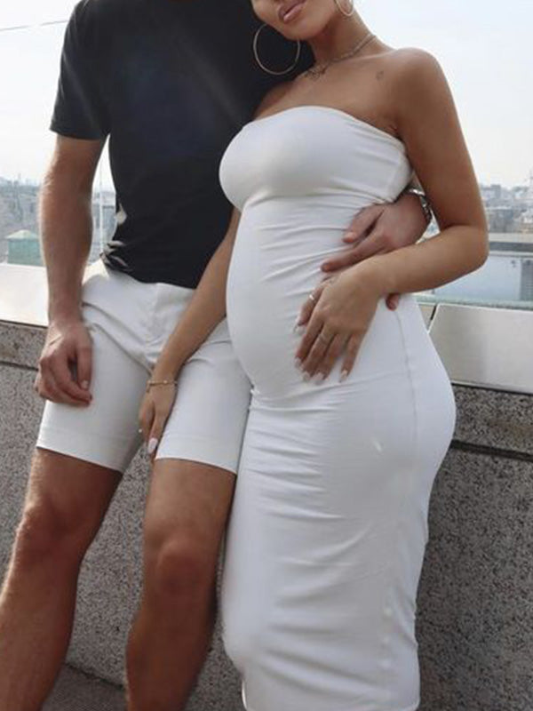 Vestido fiesta bandeau bodycon sin mangas premamá baby shower