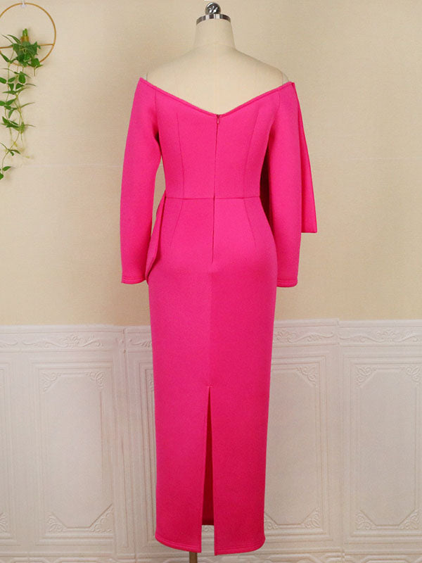 Sin Hombros Irregular Volantes Lazo Abertura Ajustado Talla Extra Para Baby Shower Maternidad Vestido Largo