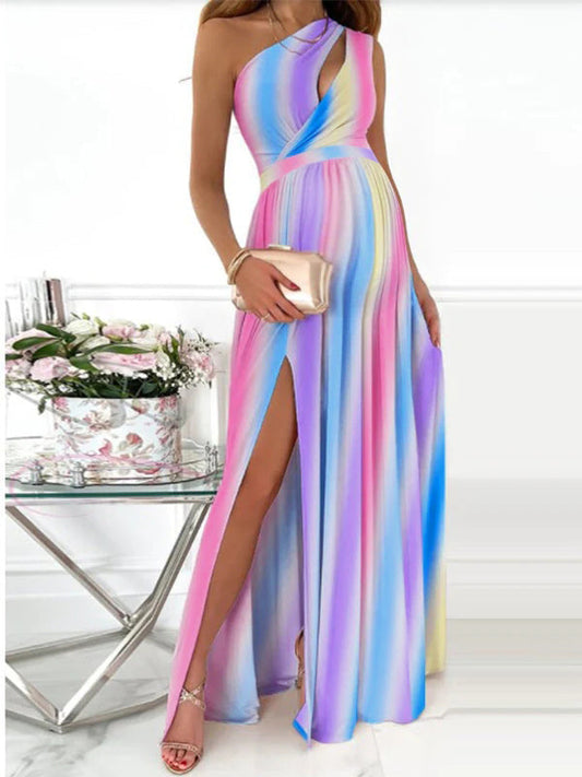 Vestido Maxi de Revelación de Género de Corte Asimétrico en Rosa y Azul