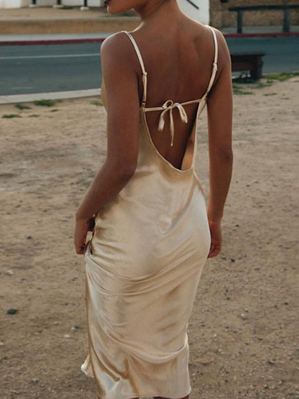 Vestido Premamá con Tirantes Espalda Anudada y Sin Espalda Trompeta Fiesta