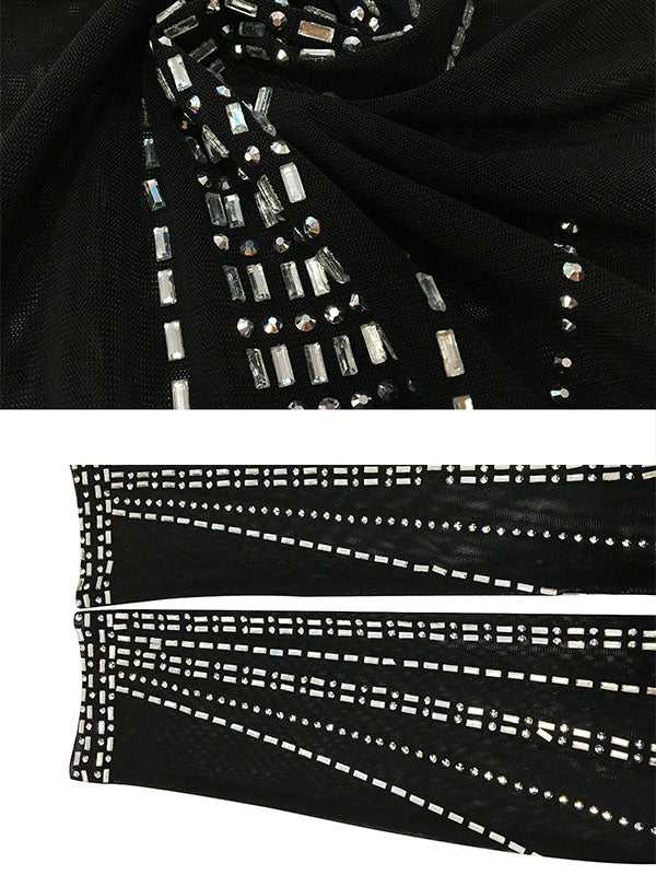 Vestido Maxi Maternidad 2 en 1 de Crop de Malla con Rhinestones para Fotoshoot