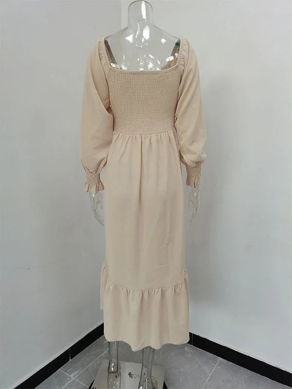 Volantes Cintura Alta Bohemio Fluido Manga Larga Talla Extra Vestido Largo De Foto De Maternidad