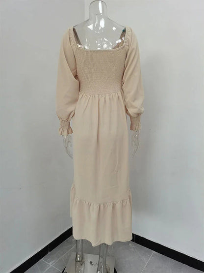 Volantes Cintura Alta Bohemio Fluido Manga Larga Talla Extra Vestido Largo De Foto De Maternidad