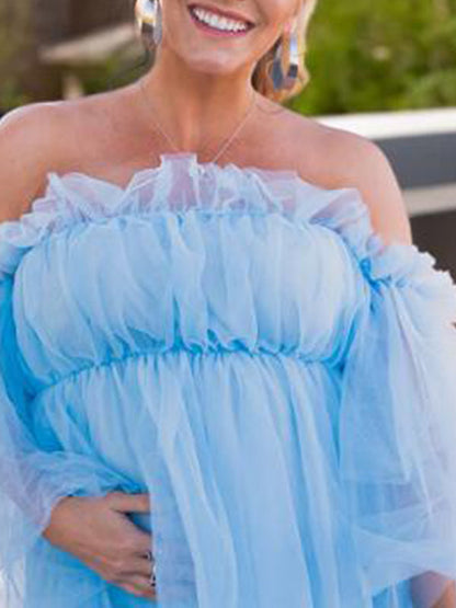 Vestido de Premama Para Baby Shower con Sin Hombros Tul Tutu Y Bandeau
