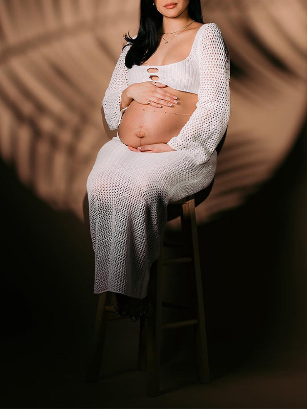 Vestidos De Foto De Maternidad con Sin Espalda y Manga Acampanada Ajustado para Playa