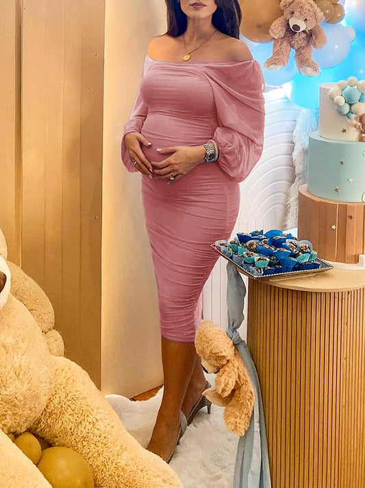 Vestido Para Baby Shower Malla con Hombros Descubiertos  Ajustado Elegante