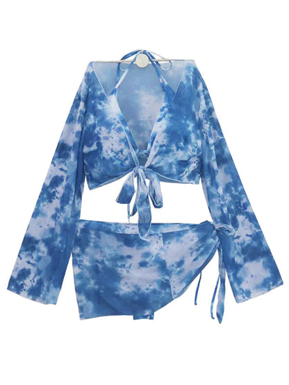 Traje De Baño De Maternidad Sin Espalda Con Cordones Y Estampado De Tie-dye