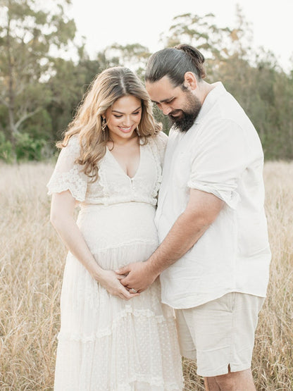 Vestido Largo Maternidad para Fotografía Bohemio Encaje y Cuello en V