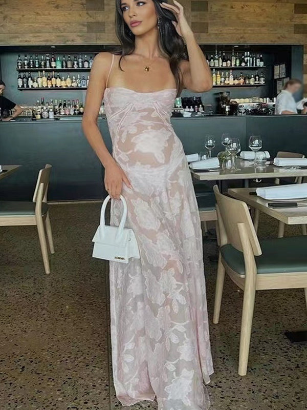 Vestido Maxi Premamá Chic con Tirantes Finos y Espalda Descubierta