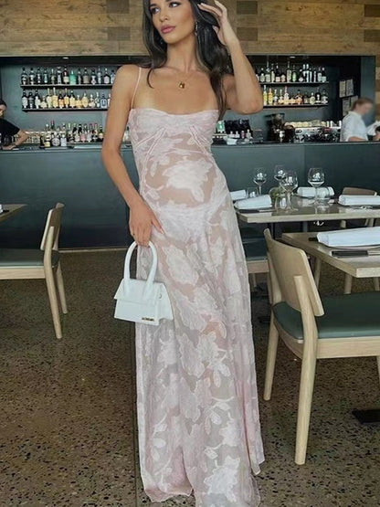 Vestido Maxi Premamá Chic con Tirantes Finos y Espalda Descubierta