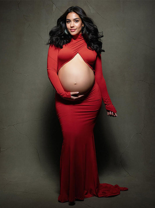Vestido Largo Maternidad con Cruzado Cultivos y Espalda Descubierta Ajustado para Fotografía