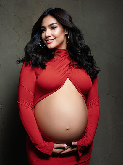 Vestido Largo Maternidad con Cruzado Cultivos y Espalda Descubierta Ajustado para Fotografía