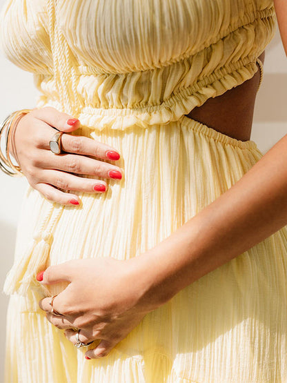 Vestido Largo con Volantes y Espalda Descubierta para Baby Shower y Maternidad