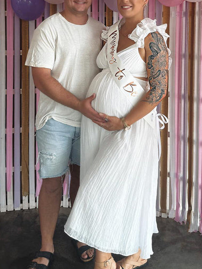 Vestido Maxi Maternidad Con Volantes Y Espalda Descubierta Para Baby Shower